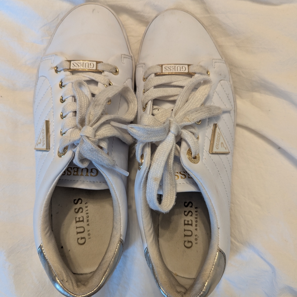 GUESS Women's White and Silver Sneakers